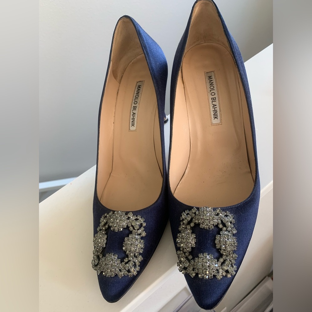 Manolo Blahnik Midnight Blue Heels with Sparkling Embellishments